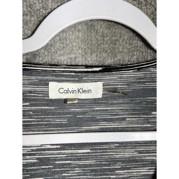Calvin Klein Draped Scoop Neck Top Womens Size XL Stretch 3/4 Sleeve Black White - Picture 3 of 7